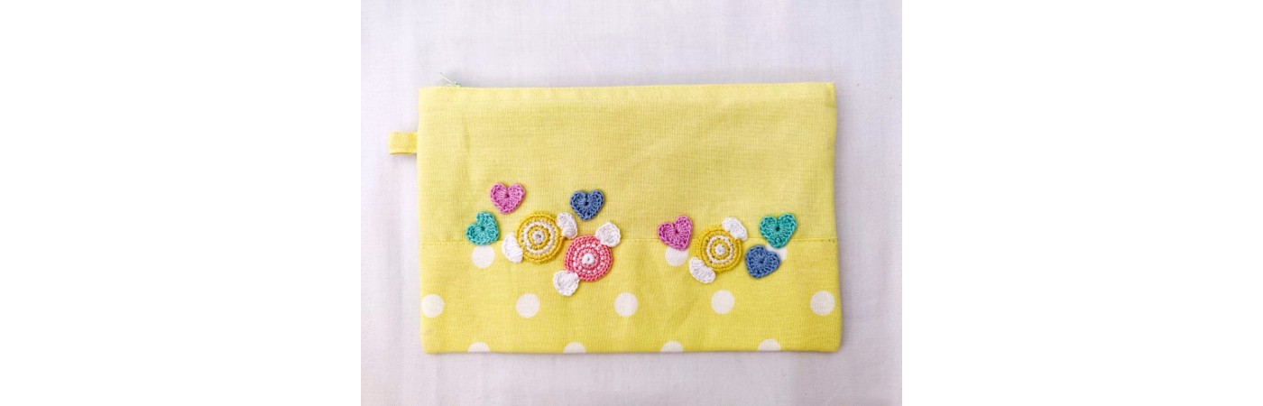 Happy Threads Pretty Cotton Storage Pouch with Heart Motifs (Yellow)